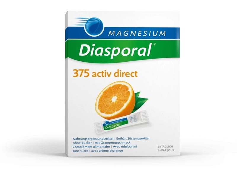 Magnesium Diasporal 375 Activ Direct Orange 20 Sticks Vegane Nahrungsergänzung mit Magnesiumcitrat