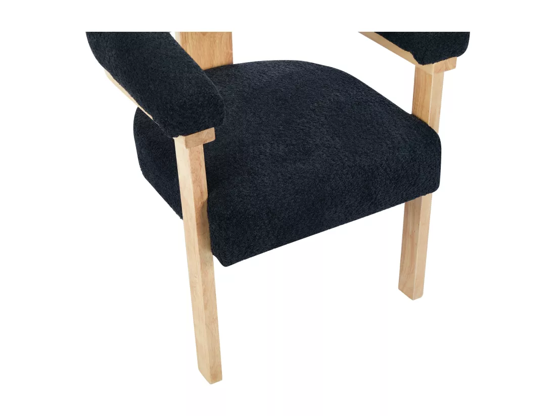 Lot de 2 chaises avec accoudoirs en tissu bouclette et bois d'hévéa naturel - Noir - LIVELIA de Pascal MORABITO