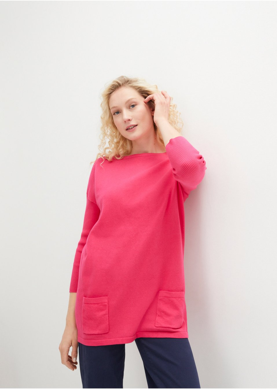 Pull en fine maille en mélange coton, manches 7/8