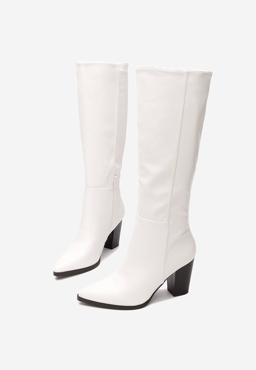 Bottes à talon carré blanches Debeka