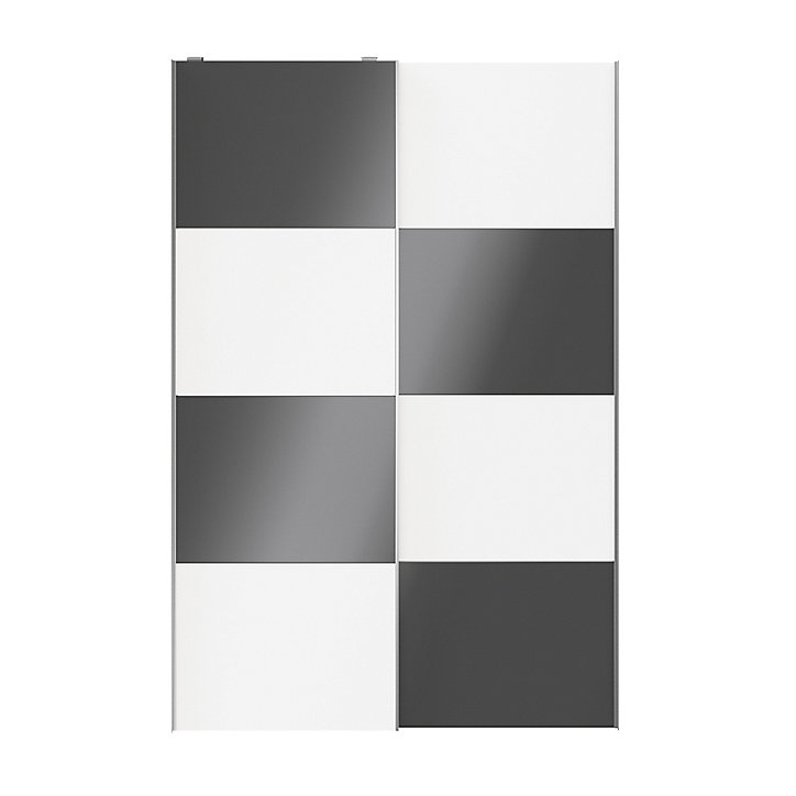 Portes de placard coulissantes 2 vantaux panneaux blancs et anthracite brillants GoodHome Atomia H. 225 x L. 150 x ép. 5,5 cm