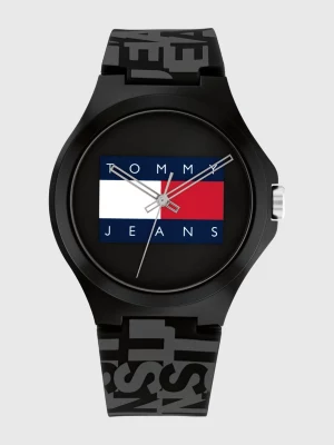 Relógio elétrico com pulseira e mostrador com logo e bandeira