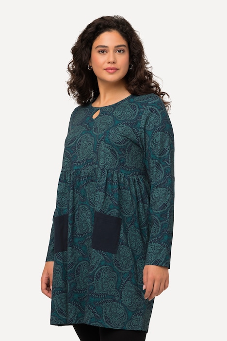 Longshirt, A-Linie, Paisley, Rundhals, Keyhole, Langarm