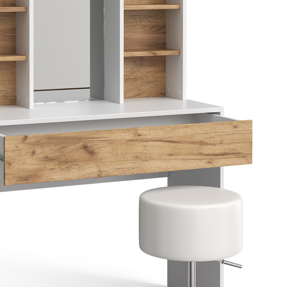 Vicco Schminktisch Alexa 93 x 147 cm Weiß Eiche, Hocker, Frisiertisch, modern