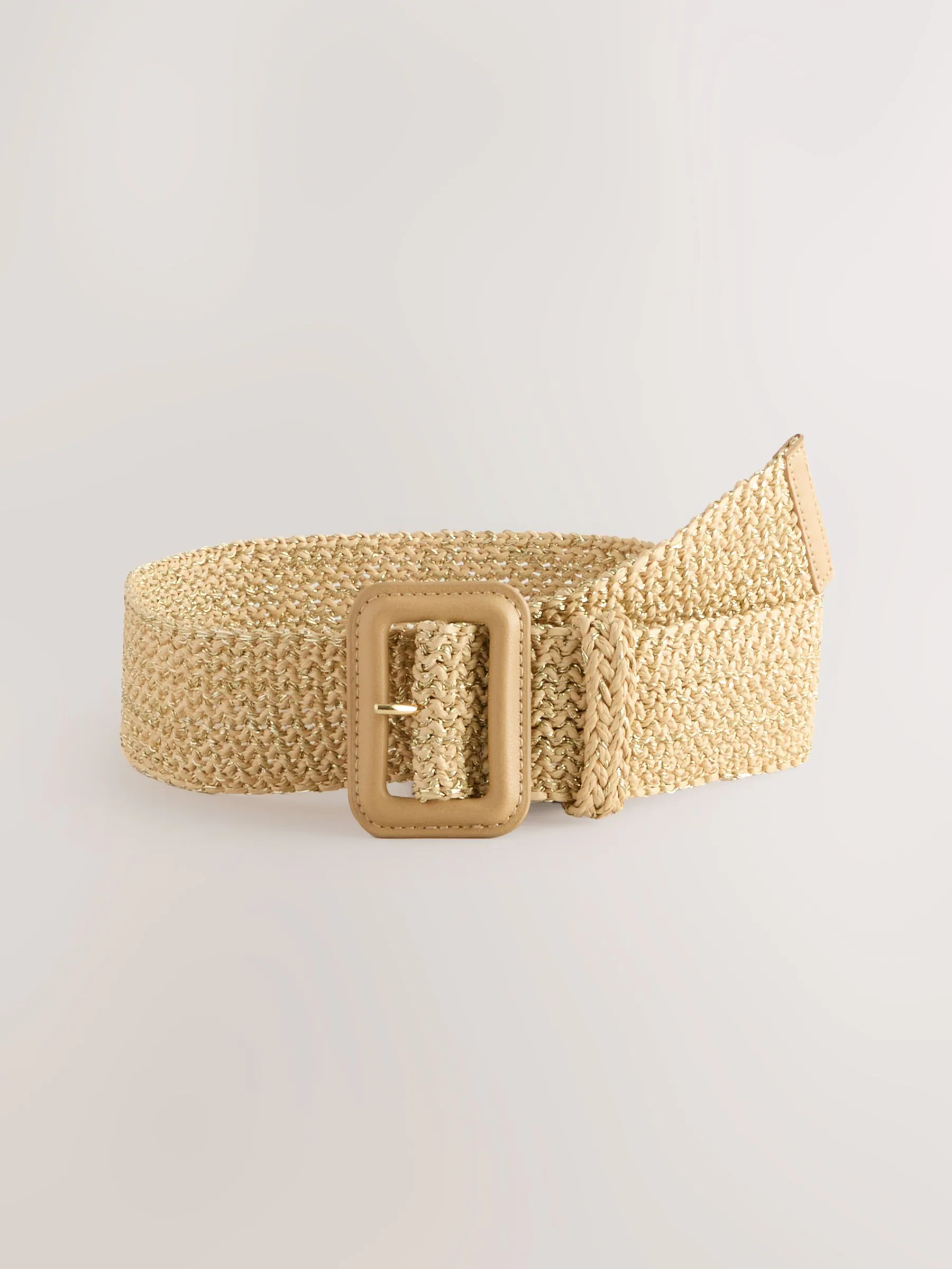 Naturel/goud - Wide Raffia Effect Belt