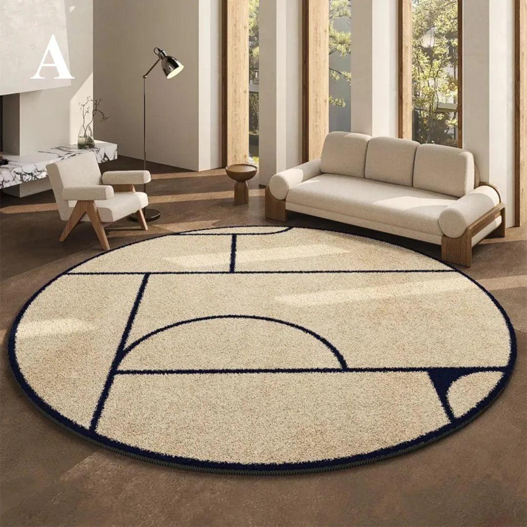 Luxury French Style Black Pattern Round Carpet | Modern Home Large Area Plush Rugs