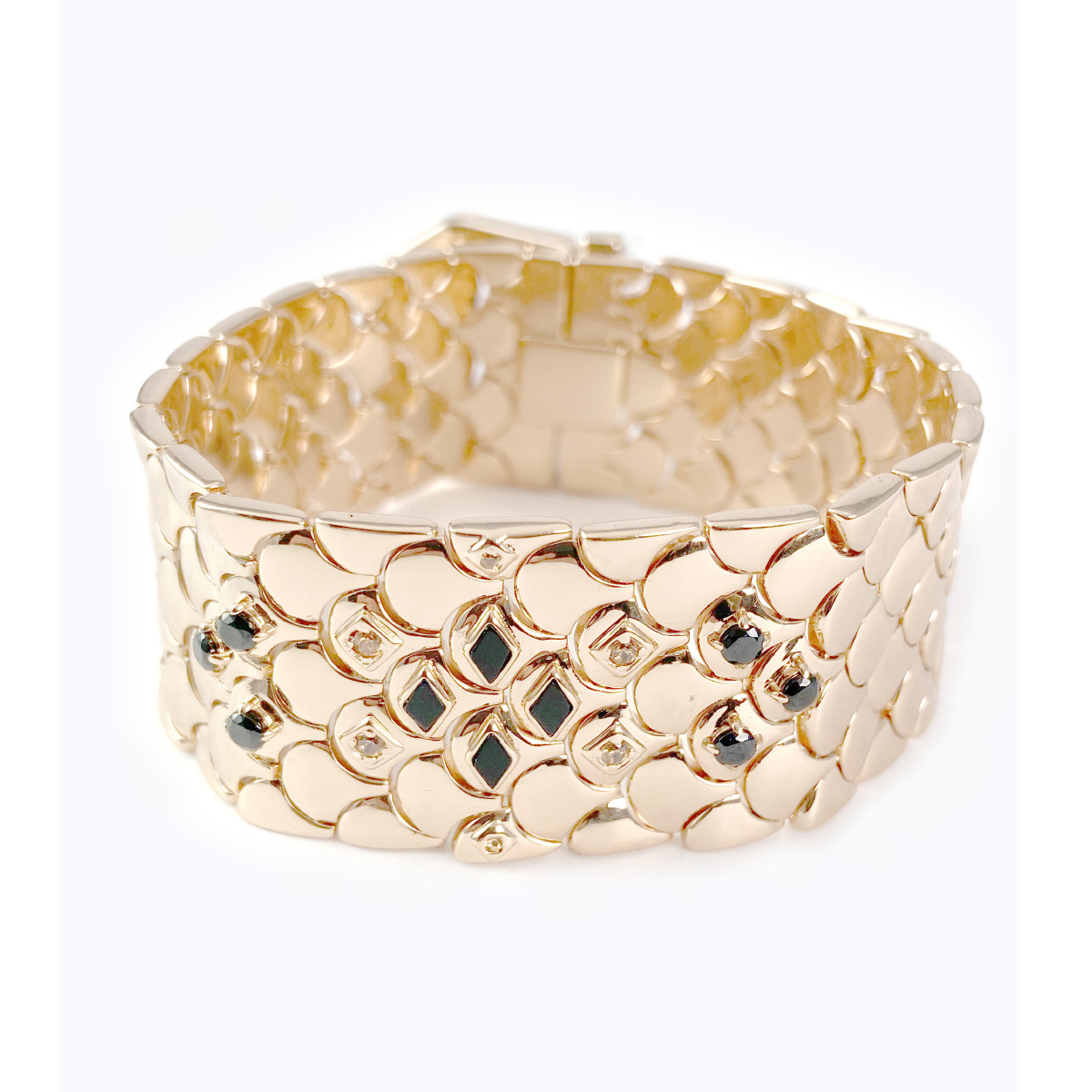 Bracelet d'occasion doré rose spinelles zirconias acrylique 19 cm