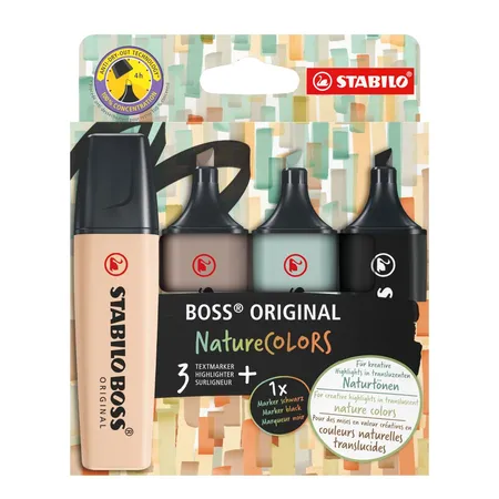 Textmarker - STABILO BOSS ORIGINAL NatureCOLORS - 4er Pack - beige, warmgrau, grünerde, schwarz