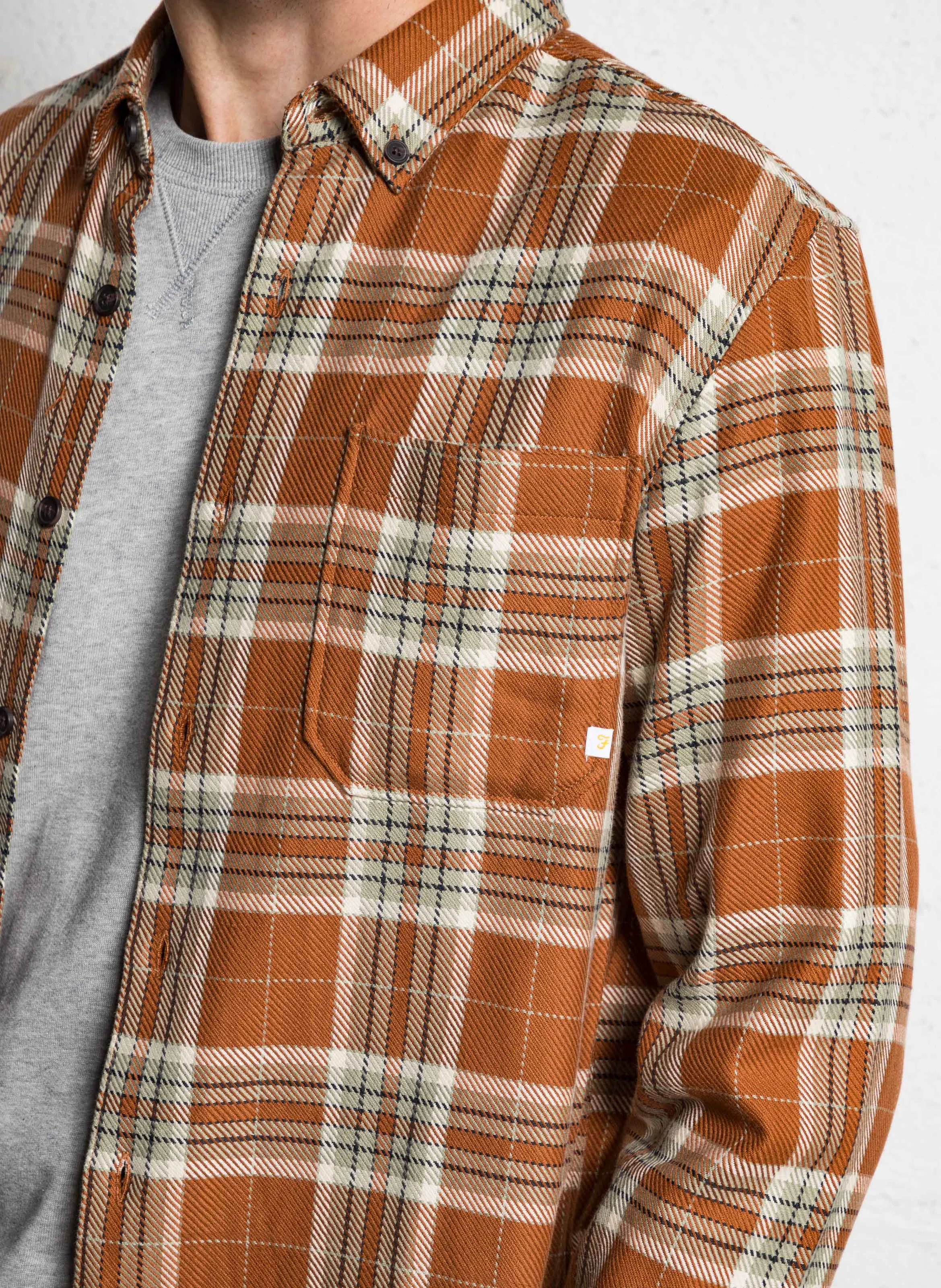 MARCELO - Chemise droite en coton bio à carreaux | Marron