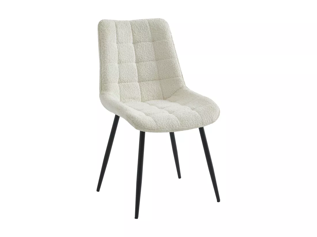 Lot de 2 chaises matelassées en tissu bouclette et métal noir - Blanc - OLLUA