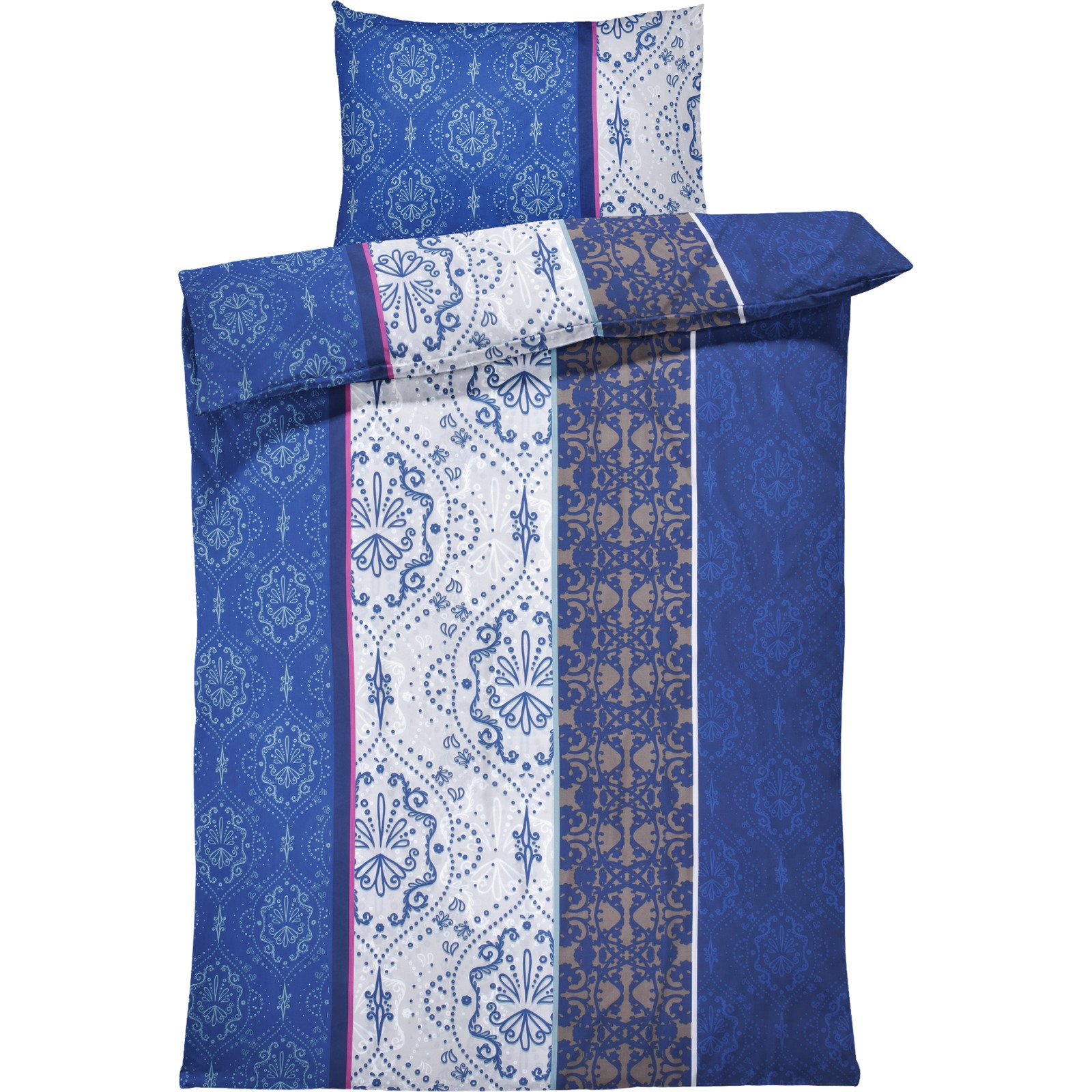 Bettwäsche Microfaser Mosaik navy blau 160x210 Duvetbezug Nord