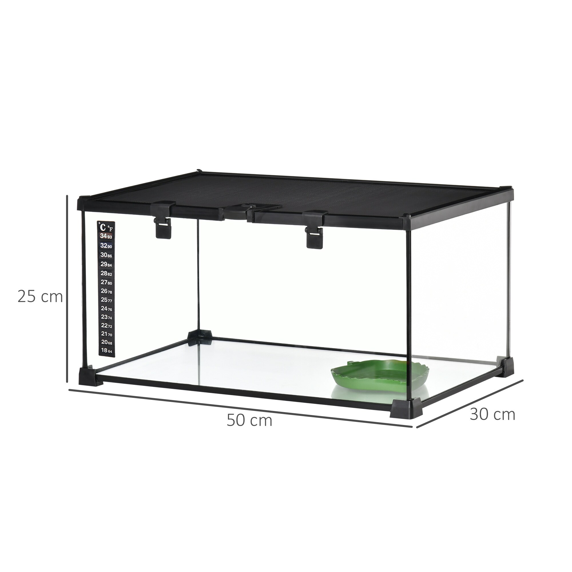 PawHut Terrarium mit abschließbarem Meshdeckel schwarz 50L x 30B x 25H cm