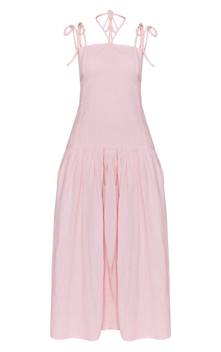 Rose Bébé Robe Maxi À Taille Basse Effet Lin Avec Bretelles Fines