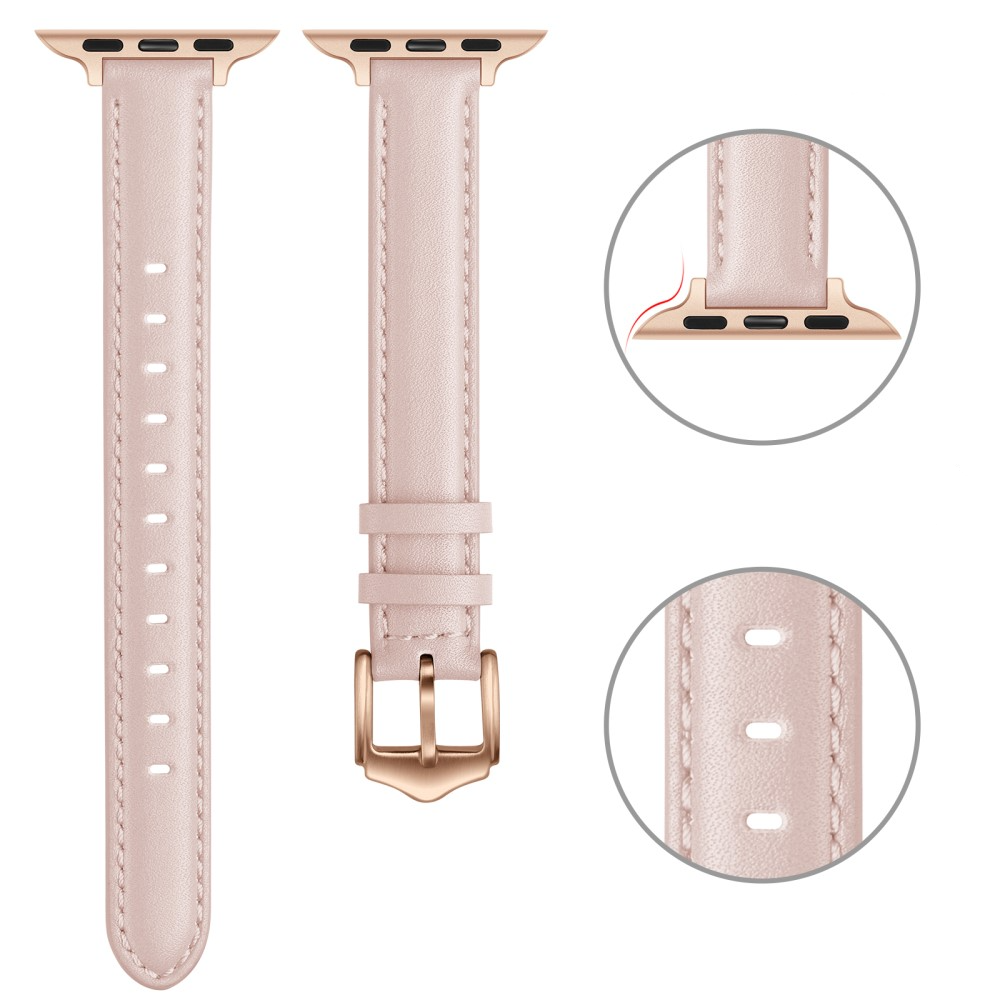 Apple Watch (42/41/40/38 mm) Echtleder Ersatz Armband mit Dornschliesse (Gelenkumfang 156-221 mm) - Rosa / Roségold