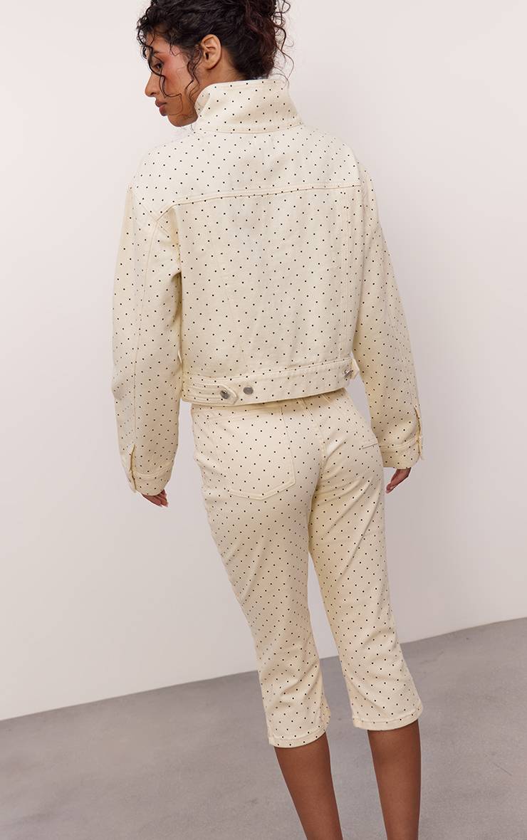 Cream Polka Dot Pantacourt En Denim