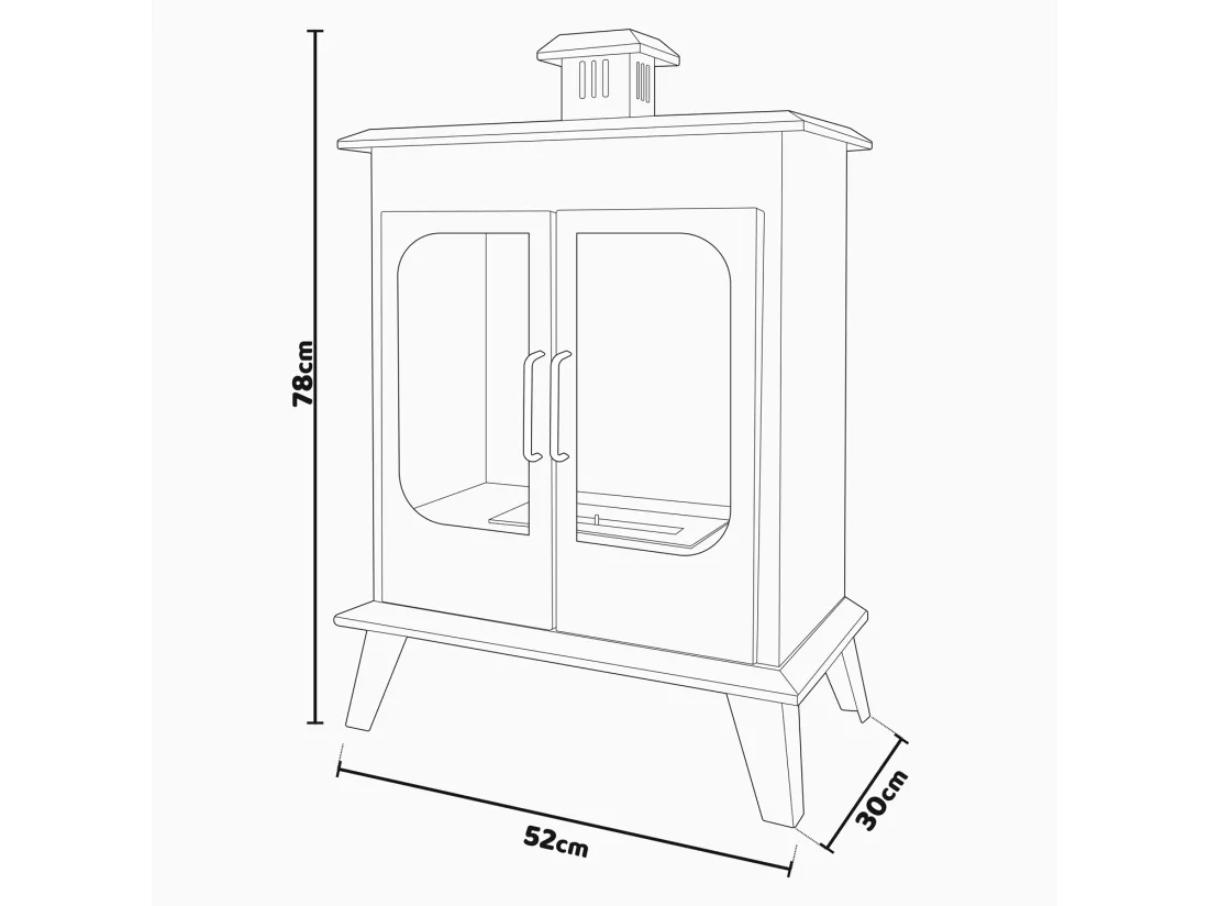 Commodo - Cheminée au bioéthanol de sol freestanding, style vintage, 52x30xH78 cm