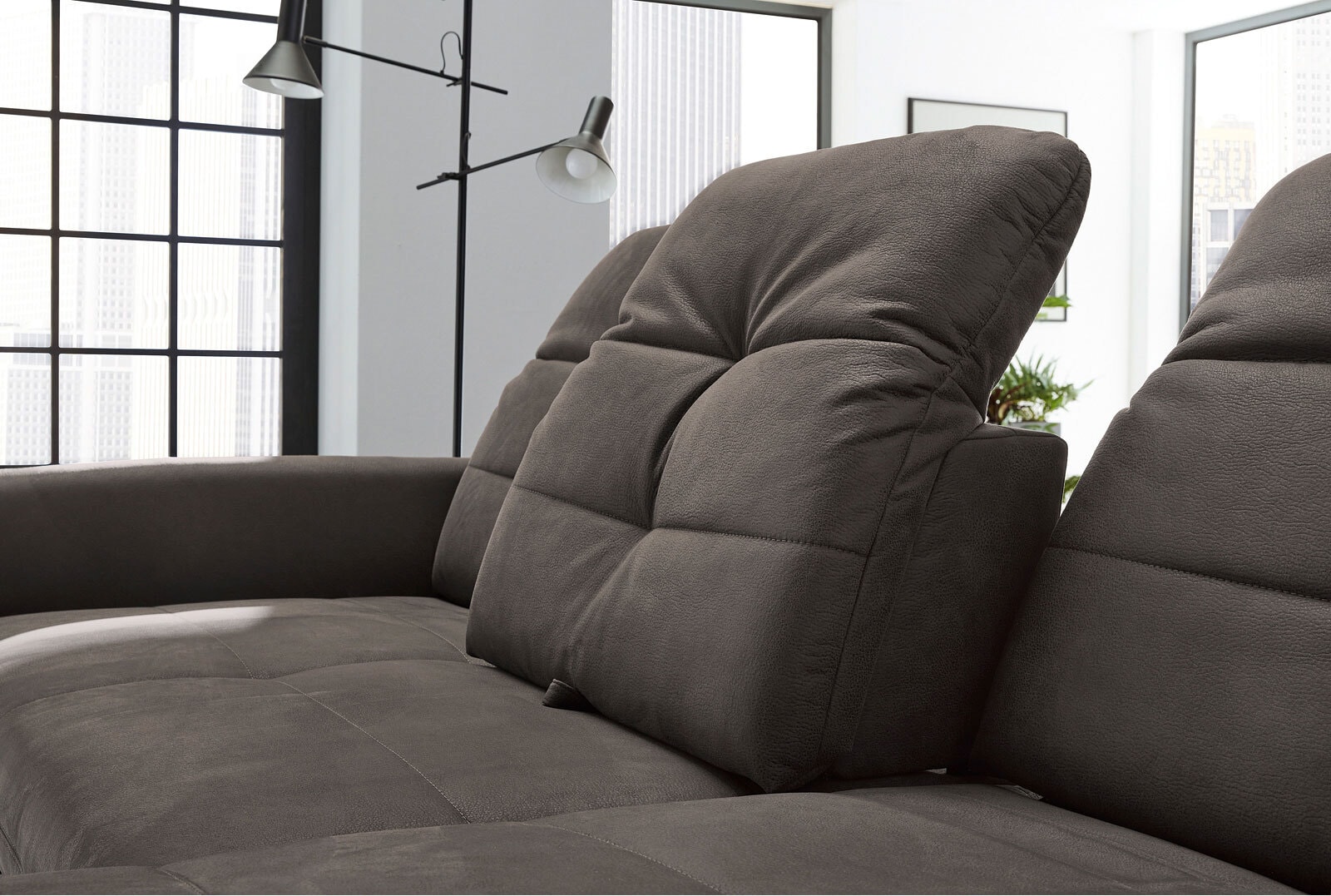 Ecksofa Loft, Stoff Dunkelbraun, Sitztiefenverstellung