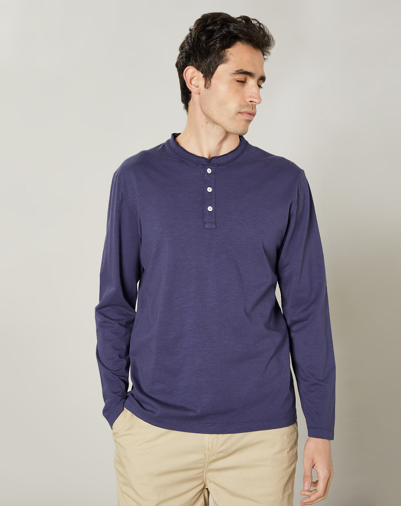 Hartford T-Shirt Henley bleu