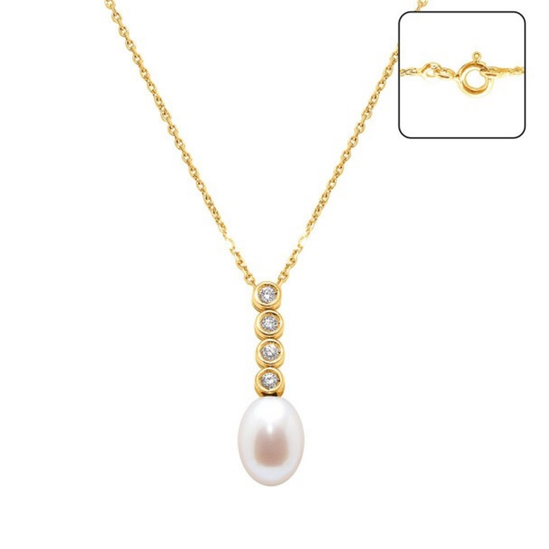 Pendentif Perle de Culture d'eau douce Blanche, Diamants et Or Jaune 750/1000