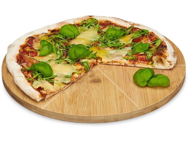 relaxdays Schneidebrett 33 cm  x 33 cm Pizzateller aus Bambus