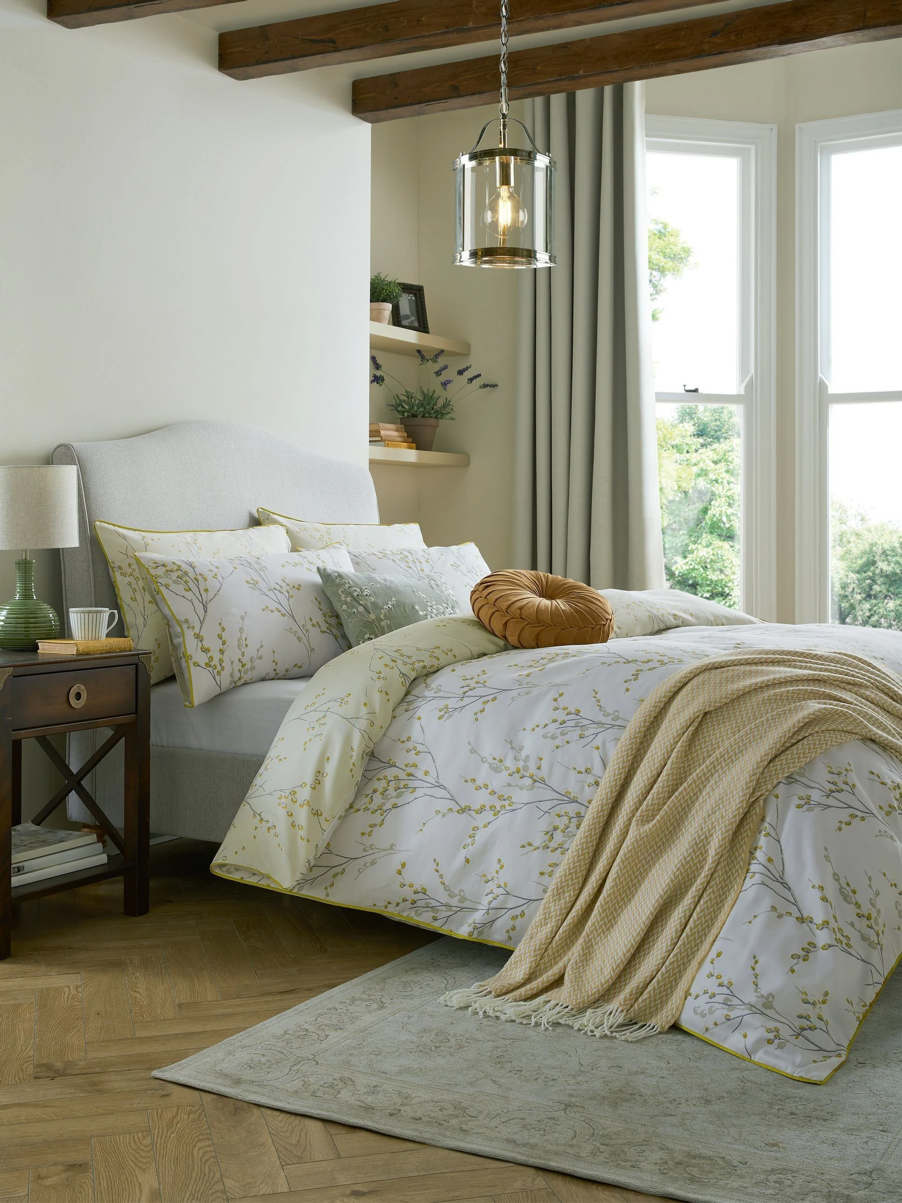 Laura Ashley 100% Cotton Sateen 200 Thread Count Pussy Willow Duvet Cover and Pillowcase Set