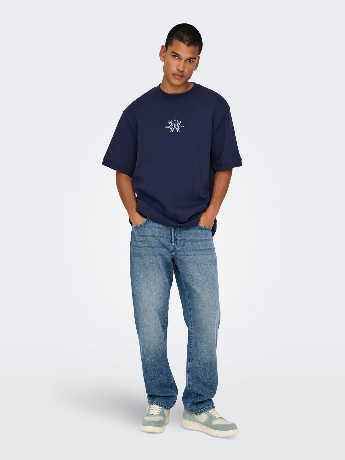 ONSEDGE Mittlere Taille Gerade geschnitten Jeans Medium Blue Denim