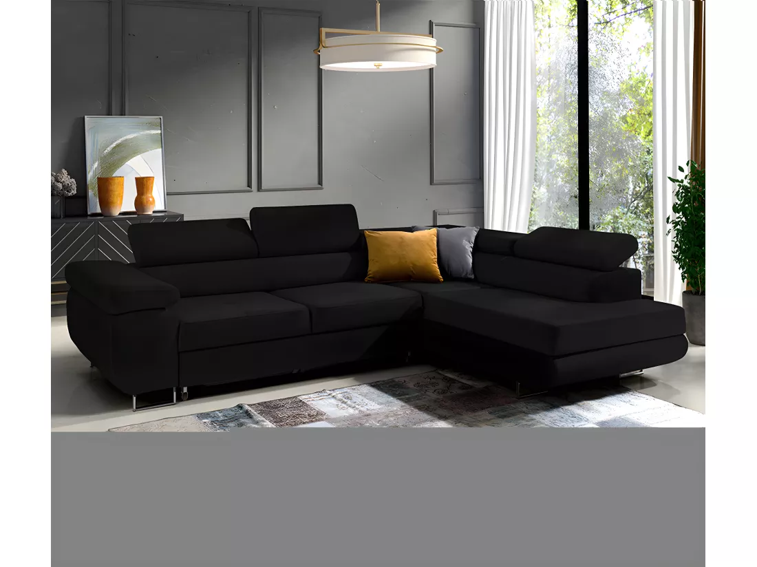 Canapé d'angle convertible droit 4 places Wilson velours Noir