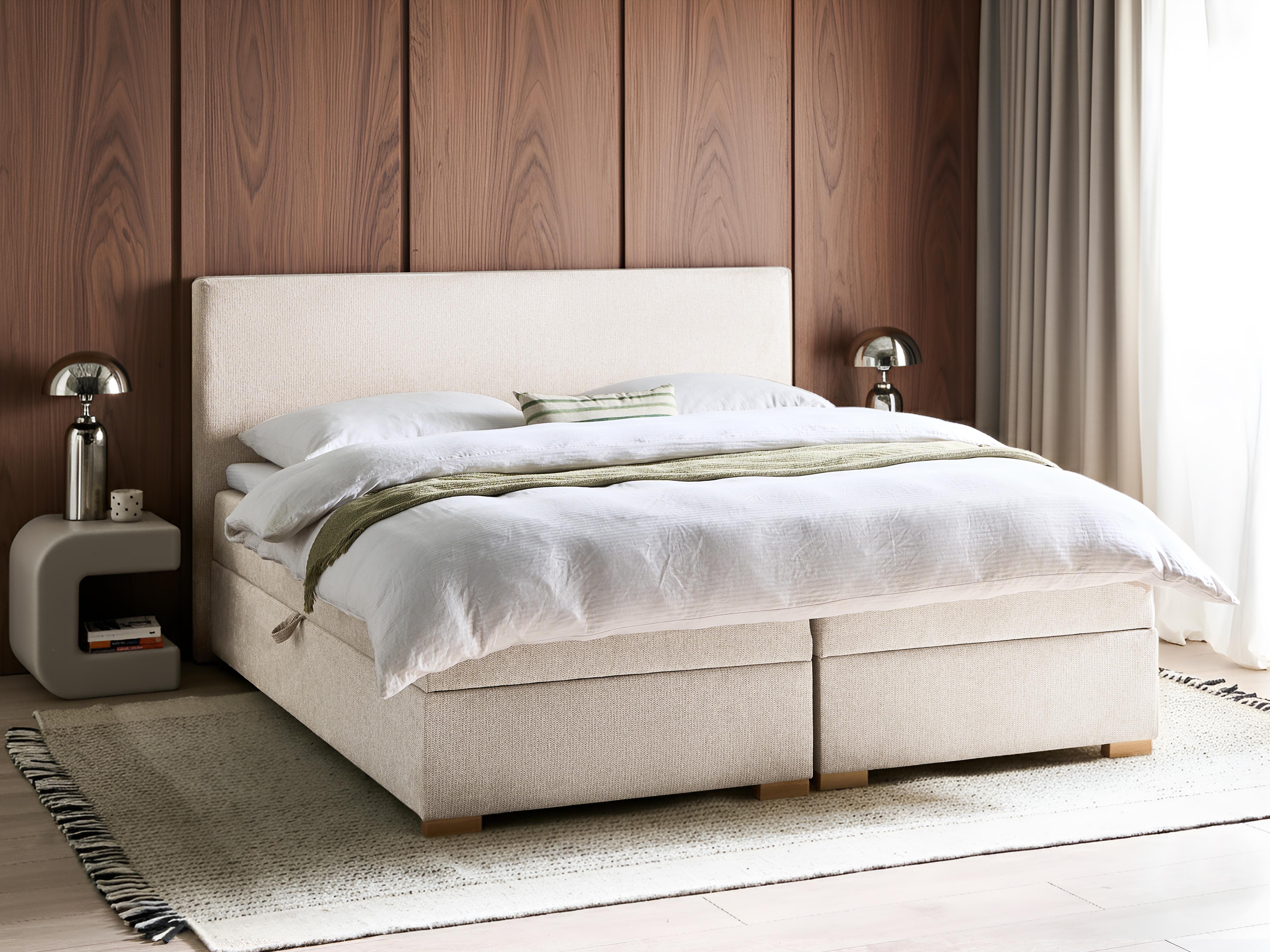 Boxspring met opbergruimte Stof MAJOR 180 x 200 cm Lichtbeige
