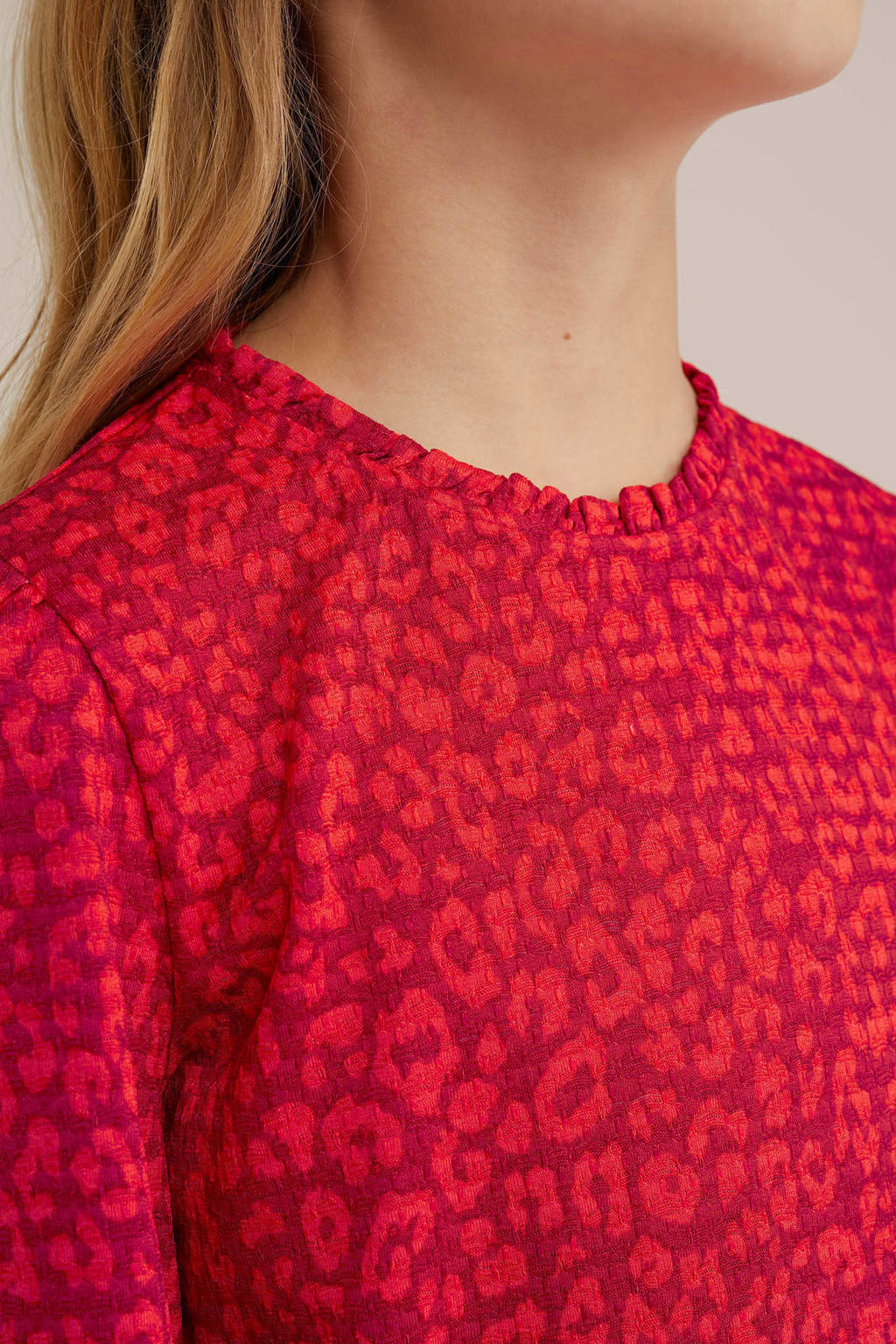 WE Fashion jurk met all over print en plooien rood