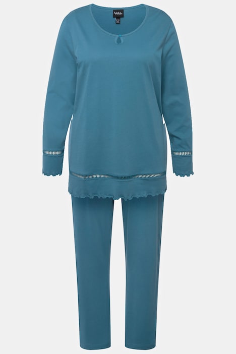 Pyjama, Hohlsaum, Wellenkanten, Rundhals, Langarm