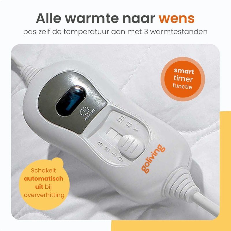 Goliving Elektrische Onderdeken - Warmtedeken - Wit - Polyester - 3 Warmtestanden