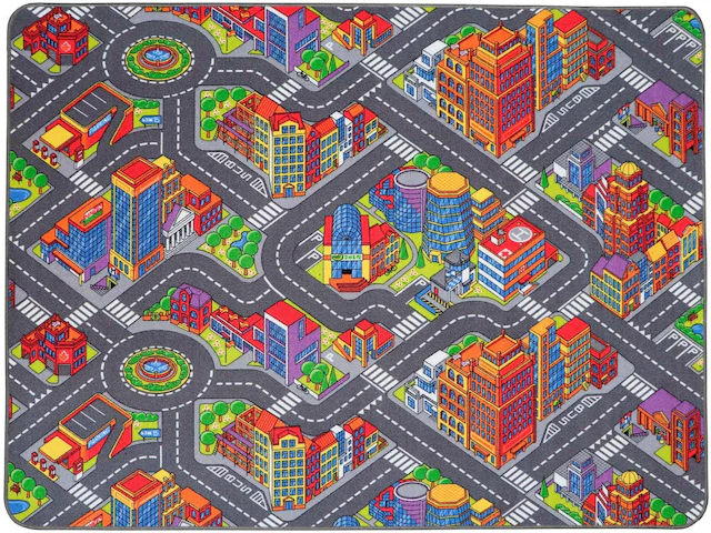 Primaflor-Ideen in Textil Kinderteppich »BIG CITY, Made in Belgium« rechteckig 5 mm Höhe Strassen-Spiel-Teppich, Strassenbreite ca. 9 cm, Kinderzimmer