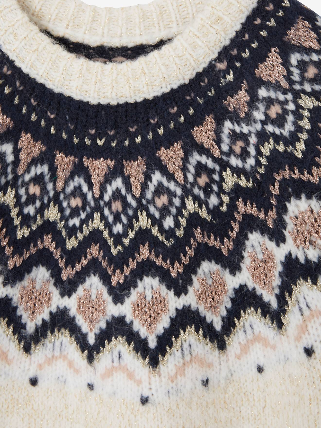 Vestido de malha jacquard iridescente para meninas, branco claro, liso com estampas.