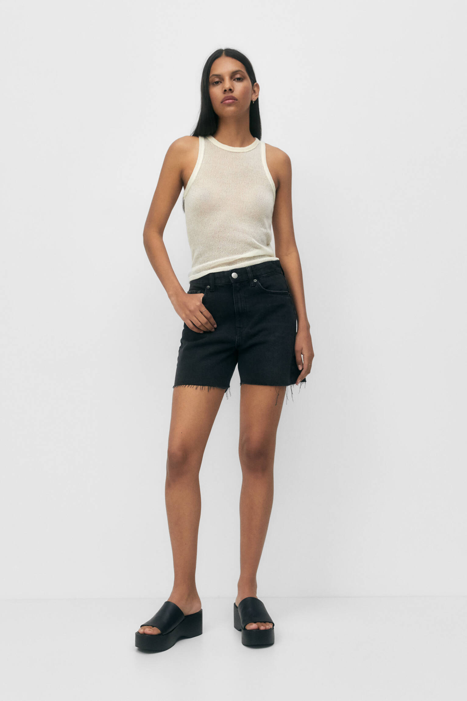 Bermuda jeans - preta