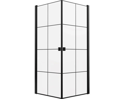 Hoekinstap met draaideur Aurlane 90 x 90 cm, zwart profiel, glasdecor, industrieel design, omkeerbaar