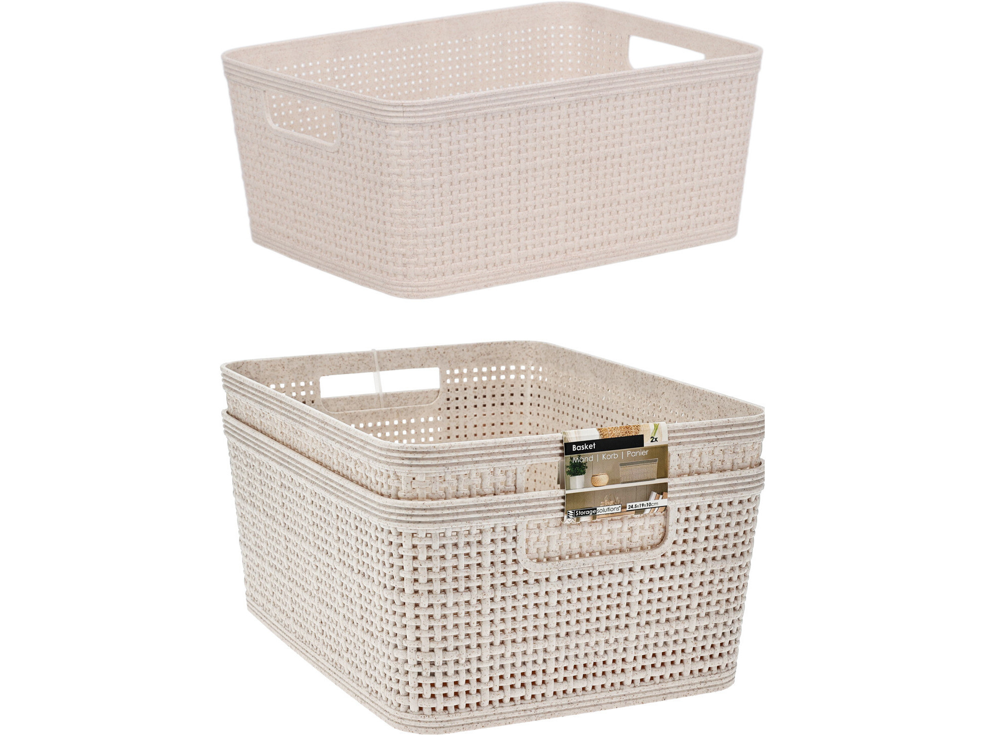 CONJUNTO DE 2 CESTOS PARA ARRUMAÇÃO EM PLÁSTICO BEGE 24.5X19X10CM