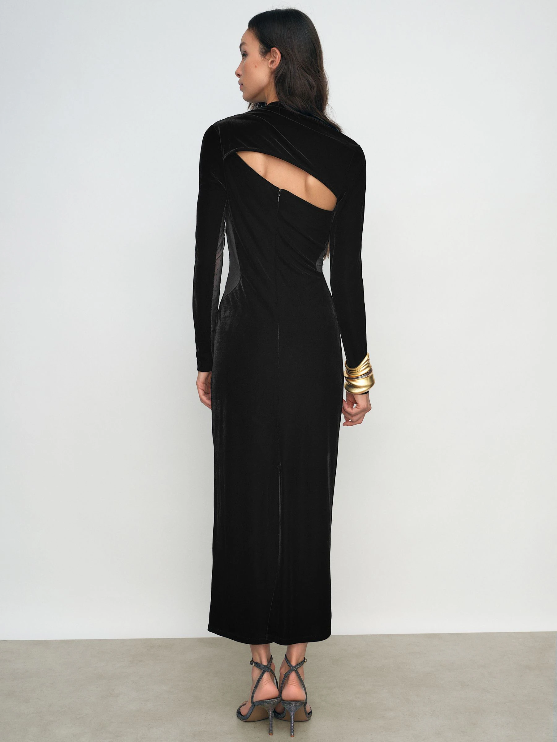 Reiss Kass Velvet Sheer-Panel Cut-Out Midi Dress