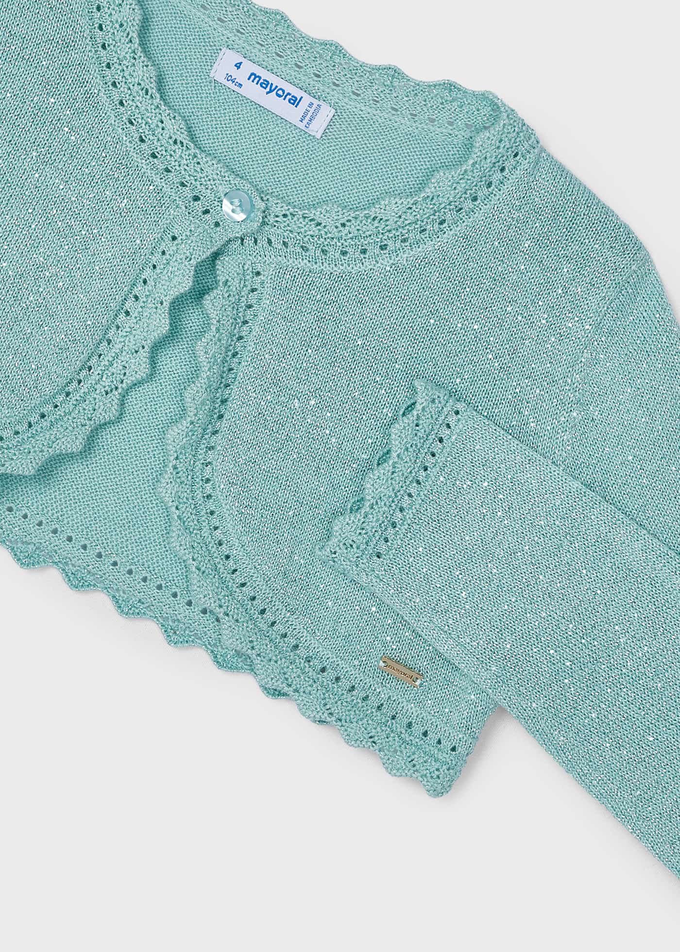 Cardigã feminino Better Cotton em fio metálico na cor nude.