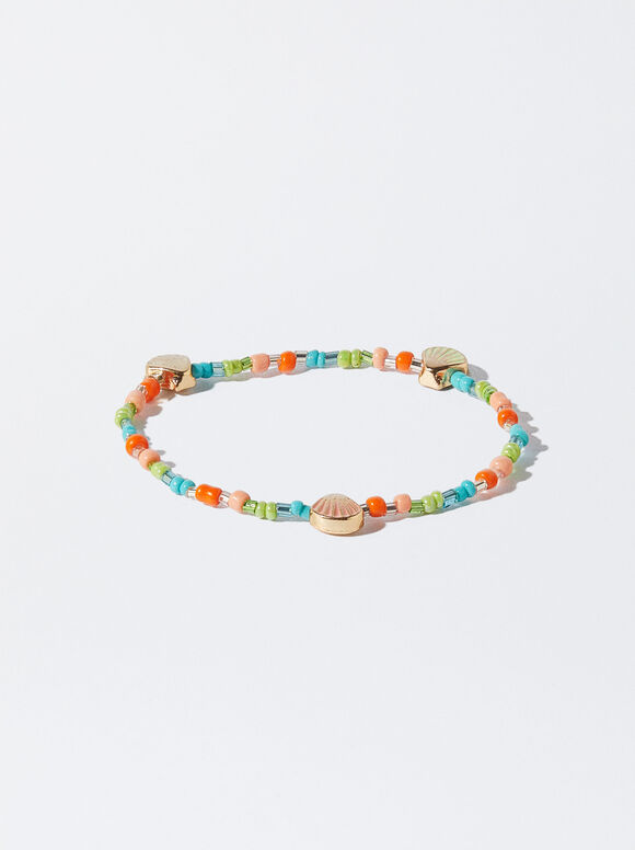 Pulseira elástica com concha - Multicolorida