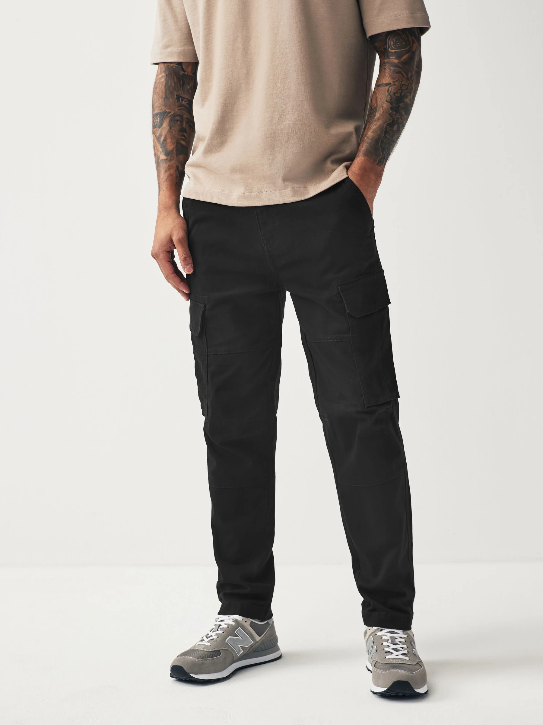 Zwart/antraciet - Slim Fit - Verpakking van 2 stretch-cargobroeken met hoog katoengehalte