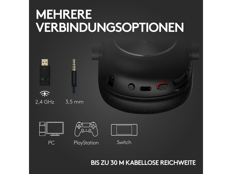Logitech Headset G Pro X 2 Wireless Lightspeed Gaming Schwa Kabelloses Over-Ear-Headset mit Surround-Sound und weichem Ohrpolster