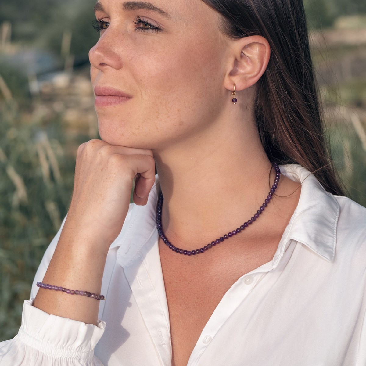 Boucles d'oreilles créoles Serena en pierres Améthyste