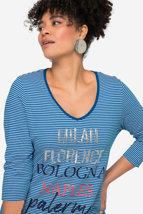 Ringelshirt, Statement, V-Ausschnitt, 3/4-Ärmel