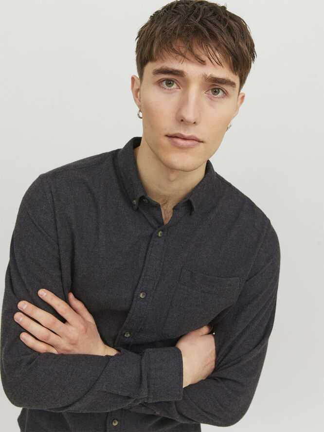 Jack & Jones JJECLASSIC MELANGE SHIRT LS SN Dark grey melange