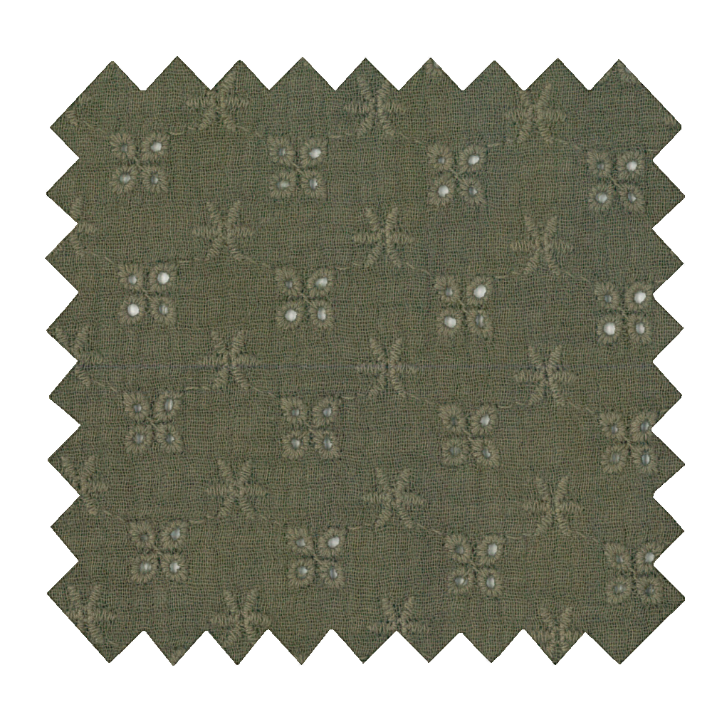 Tissu Coton Au Mètre Gaze Dentelle Kaki Ex1074