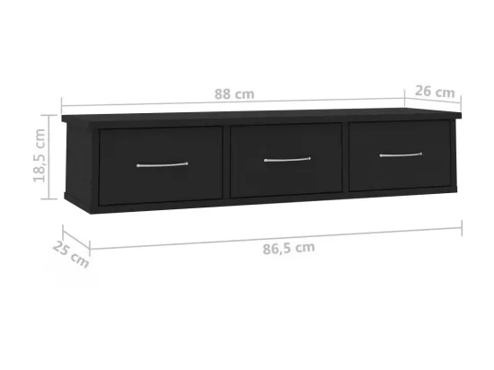 Étagère murale avec tiroirs Noir 88x26x18,5