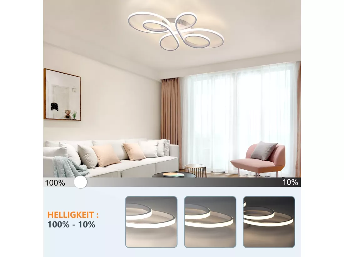 NETTLIFE Plafonnier LED Dimmable 66cm Moderne Blanc 65W Lampe de Chambre avec Télécommande Grand pour Salon Salle à Manger Bureau Étude