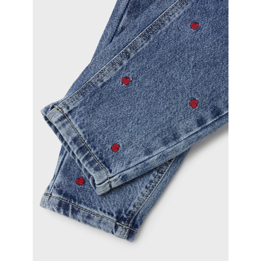 Køb Name It Medium Blue Denim Heart Bella Mom Embroidery Jeans