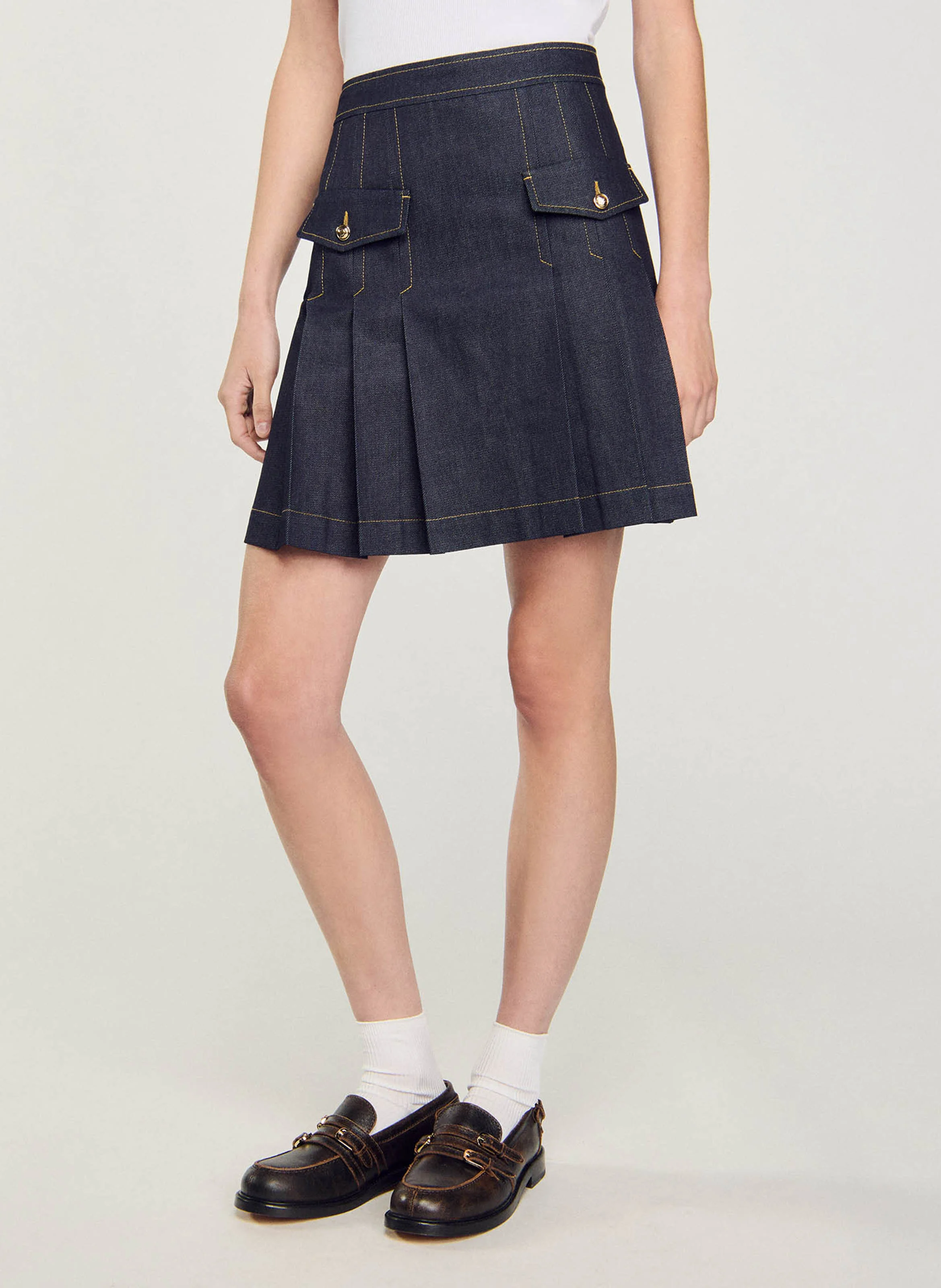 Jupe courte plissée en jean | Bleu