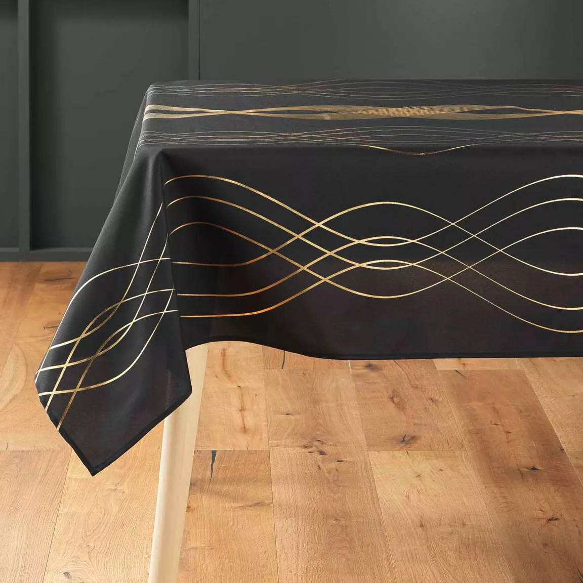 Nappe de Noël rectangulaire (150 x 300 cm) Elona métallisé Noir